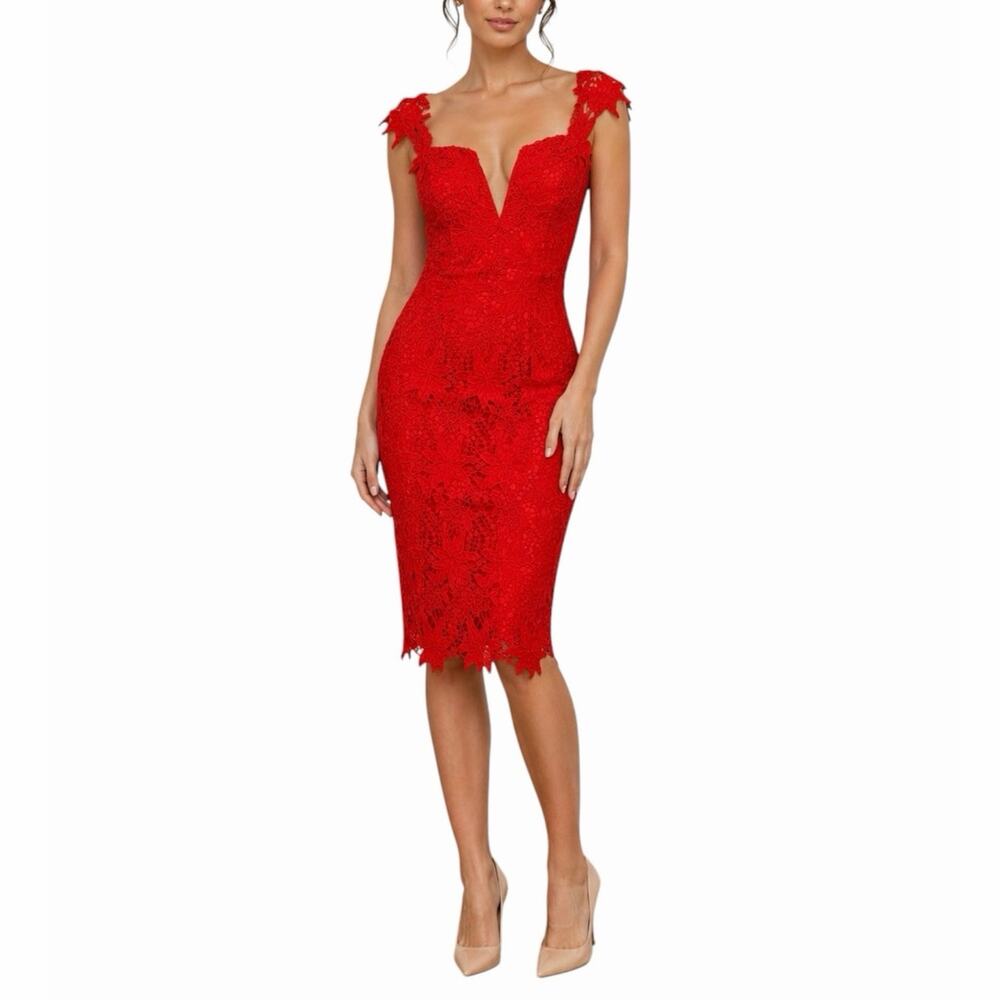 ASTR the Label Red Lace Daniela Mini Dress Size S Wedding Guest Cocktail Party - Picture 12 of 12